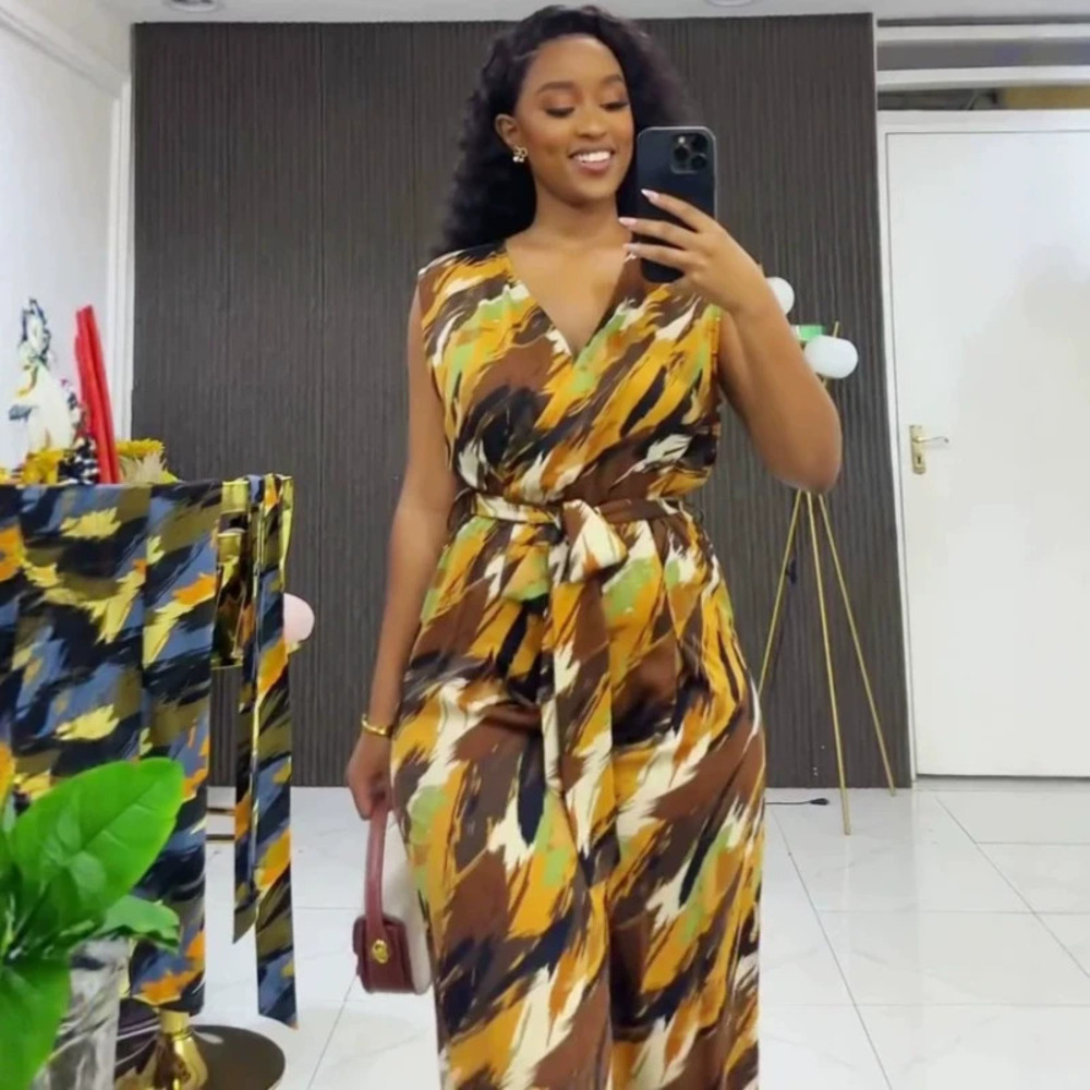 ZARA African Fashion Belted Waist Jumpsuit Women Chic One Piece